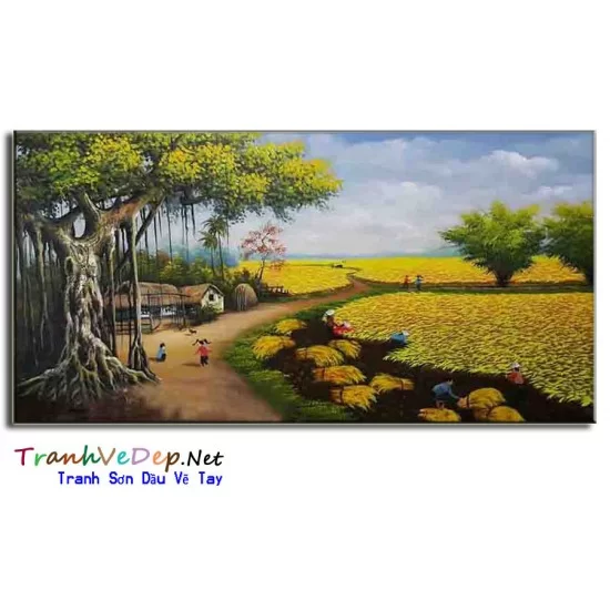 Bức tranh sơn dầu phong cảnh mùa lúa gặt là một tác phẩm nghệ thuật tuyệt vời mang đến sự chân thật và tinh túy của đồng quê. Với những nốt màu tươi sáng cùng những nét vẽ tinh tế, bức tranh sẽ đưa bạn đến bầu không khí bình dị và yên bình của cuộc sống nông thôn.